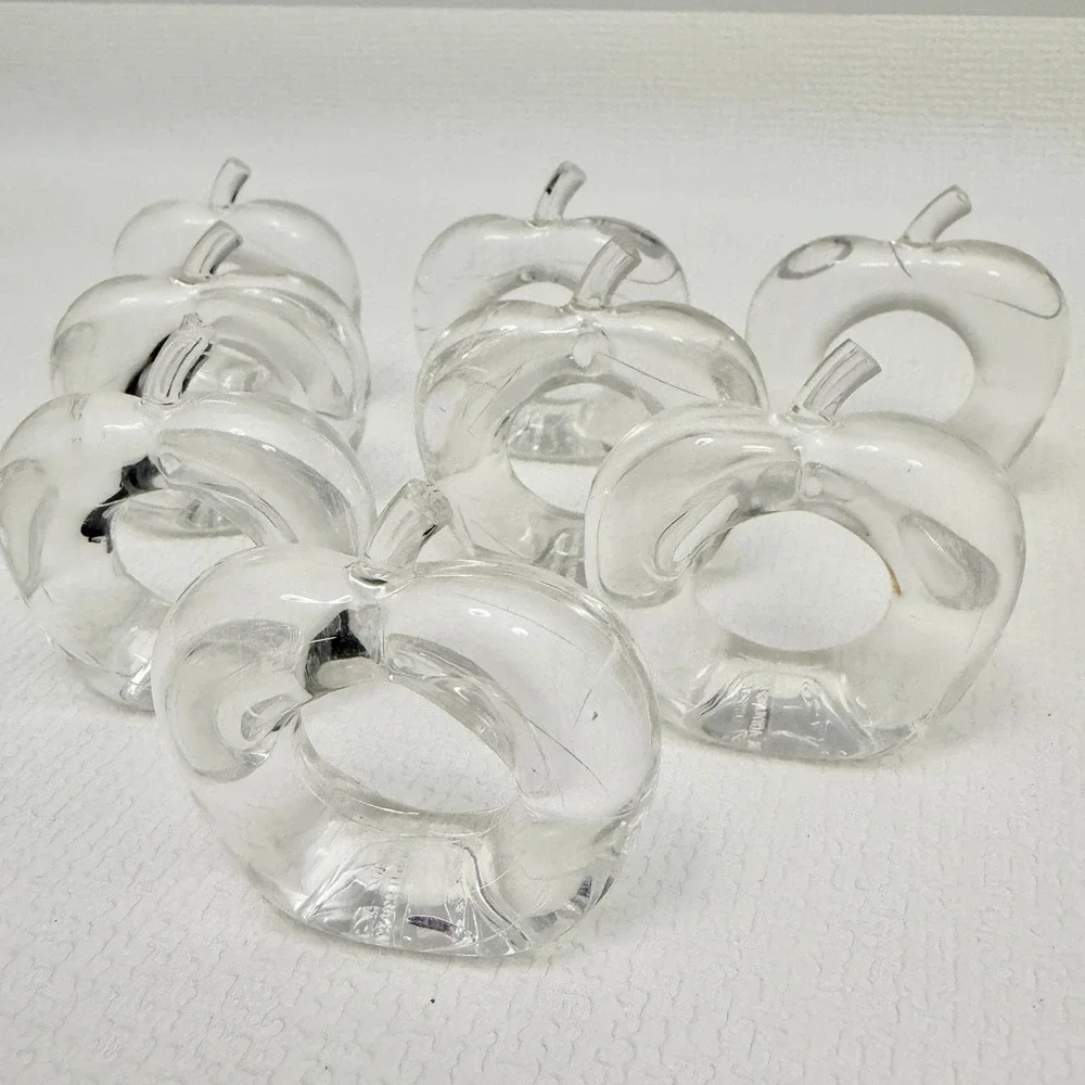 Vintage Napkin Rings Acrylic Apple and Flower Lot 17pc Clear Multicolor